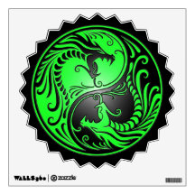 Yin Yang Dragons, green and black Wall Skins