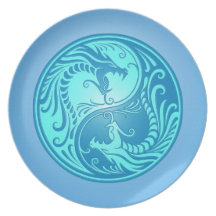 Yin Yang Dragons, light blue Dinner Plate