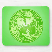 Yin Yang Dragons, light green Mousepads