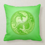 Yin Yang Dragons, light green Throw Pillows