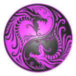 Yin Yang Dragons, purple and black Round Stickers