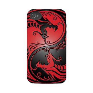 Yin Yang Dragons, red and black Tough Iphone 4 Cases
