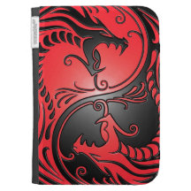 Yin Yang Dragons, red and black Kindle Keyboard Case