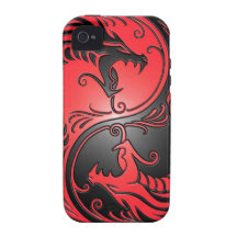 Yin Yang Dragons, red and black iPhone 4/4S Covers