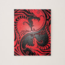 Yin Yang Dragons, red and black Jigsaw Puzzle