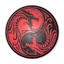 Yin Yang Dragons, red and black Fridge Magnets