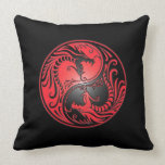 Yin Yang Dragons, red and black Pillows