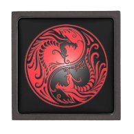 Yin Yang Dragons, red and black Premium Jewelry Box