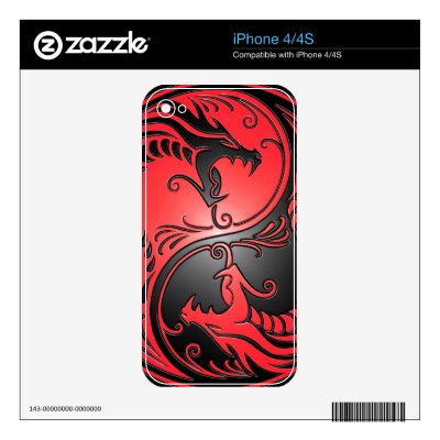 Yin Yang Dragons, red and black Decals For Iphone 4