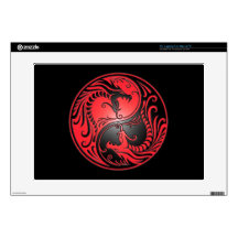 Yin Yang Dragons, red and black Decals For 15" Laptops