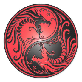 Yin Yang Dragons, red and black Stickers
