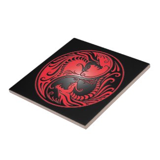 Yin Yang Dragons, red and black Tiles