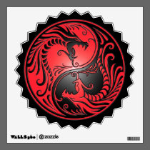 Yin Yang Dragons, red and black wall decals