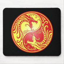 Yin Yang Dragons, red and yellow Mouse Pads