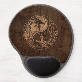 Yin Yang Dragons with Wood Grain Effect Gel Mouse Mat