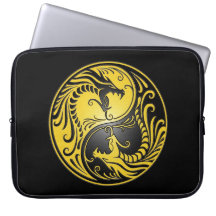 Yin Yang Dragons, yellow and black Computer Sleeve