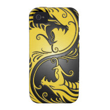 Yin Yang Dragons, yellow and black iPhone 4 Case