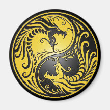 Yin Yang Dragons, yellow and black Magnets