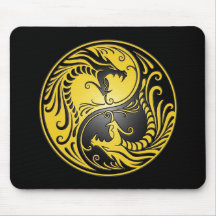 Yin Yang Dragons, yellow and black Mouse Pad