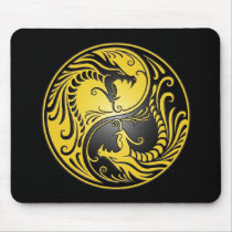 Yin Yang Dragons, yellow and black Mouse Pad