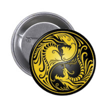 Yin Yang Dragons, yellow and black Pins