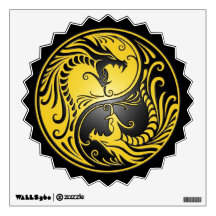 Yin Yang Dragons, yellow and black Wall Decals
