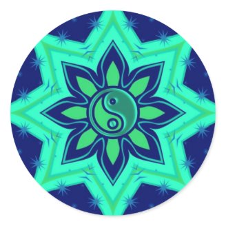  Yin Yang Stickers : Aqua Green Fractal Art