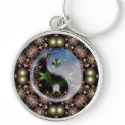 Yin Yang Fractal Wreath Keychain by webgrrl