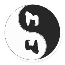 Yin Yang Gorilla Round Stickers