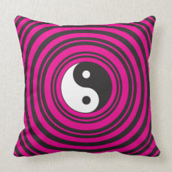 Yin Yang Hot Pink Black Concentric Circles Throw Pillows