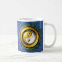 Yin-Yang mug 11oz, Golden Ring and Blue mosaic