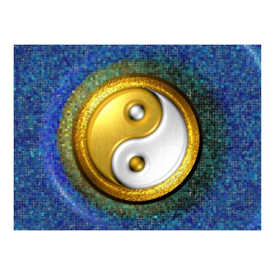 Yin-Yang Poster, Gold and Blue mosaic by MAMJODH