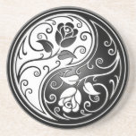 Yin Yang Roses, black Beverage Coaster