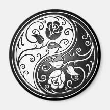 Yin Yang Roses, black Refrigerator Magnets
