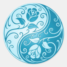 Yin Yang Roses, blue Round Sticker