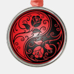 Yin Yang Roses, red and black Christmas Ornament