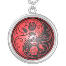 Yin Yang Roses, red and black Pendants