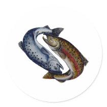 Yin Yang Salmon Fish Round Sticker
