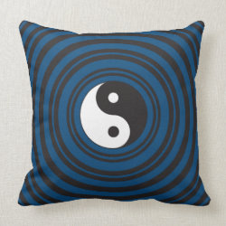 Yin Yang Symbol Blue Concentric Circles Ripples Pillow