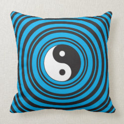 Yin Yang Taijitu symbol with Teal Blue Circles Pillow