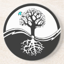 Yin Yang Tree Of Life Black & White Beverage Coaster