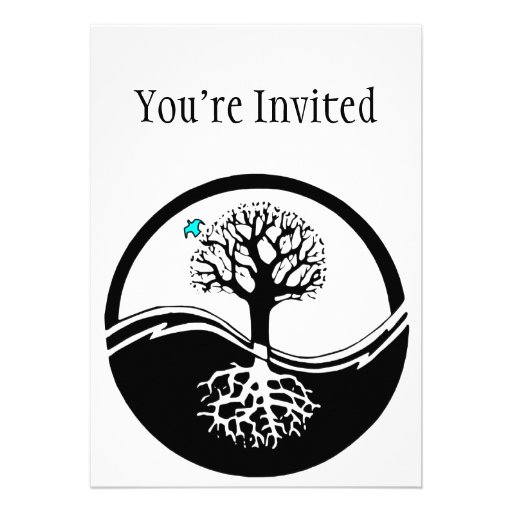 Yin Yang Tree Of Life Black & White Personalized Invitation