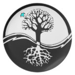 Yin Yang Tree Of Life Black & White Party Plates