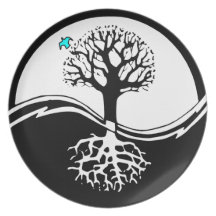 Yin Yang Tree Of Life Black & White Party Plates