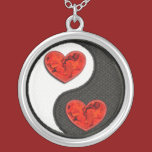 Yin Yang with red burning hearts necklaces
