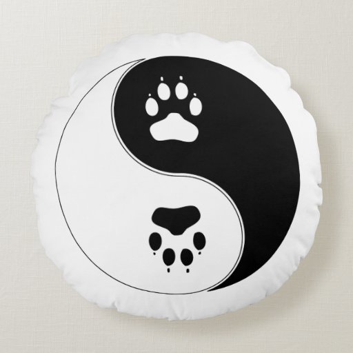 Ying Yang Paw Print Round Pillow Zazzle 