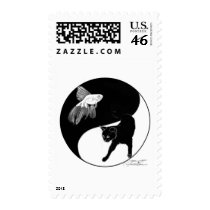 yinyang block colour lineart postage stamp
