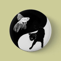 YinYang Fish and Cat Button