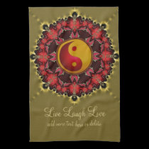 YinYang Red+Gold Mandala New Age Tea Towel kitchen towels
