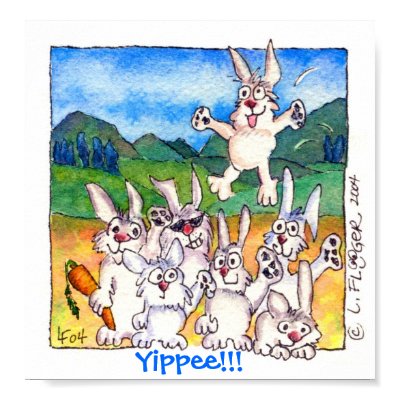 Yippee!!! - Cute Cartoon Bunnies Poster Print by zooogle